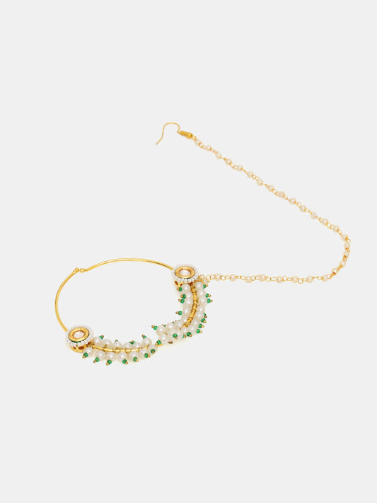 Ruby Raang 22k Gold Polished Kundan Maharani Nose Ring (Clip On) | Swadesiicart