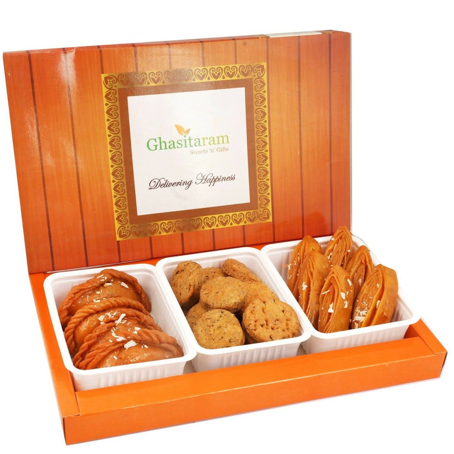 Ghasitaram Assorted Box of Gujiyas, khaja and Methi Mathi | Swadesiicart