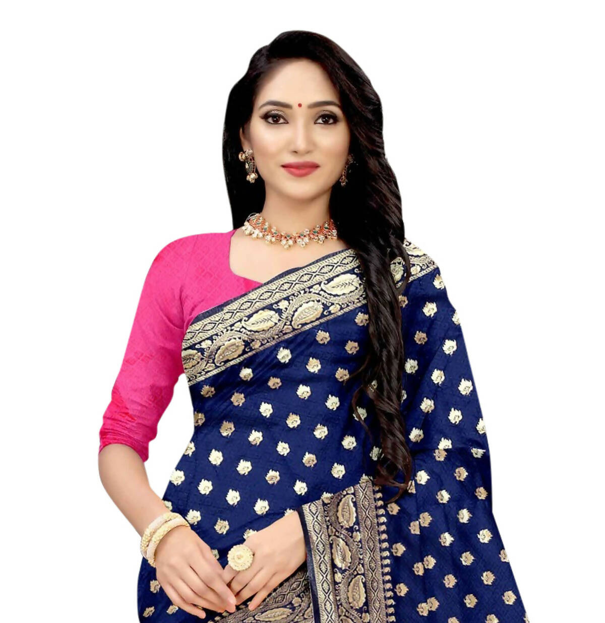 Vamika Navy Blue Weaving Banarasi Jacquard Saree | Swadesiicart