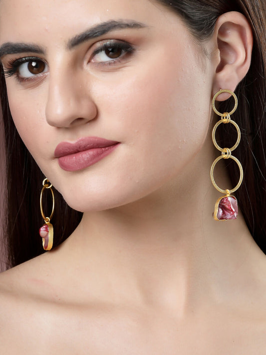 NVR Women's Gold-Polished Mother of Pearl Handcrafted Drop Earrings - NR Retail-NVR