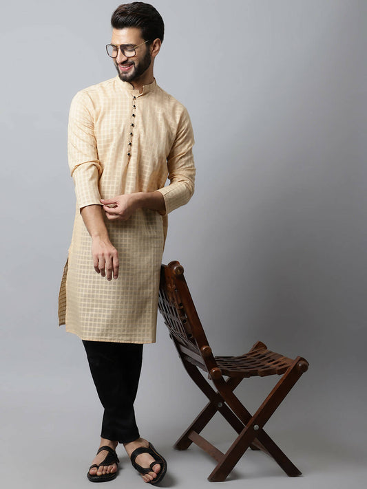Even Apparels Beige Color Pure Cotton Men's Kurta With Side Placket (CHK1200) | Swadesiicart