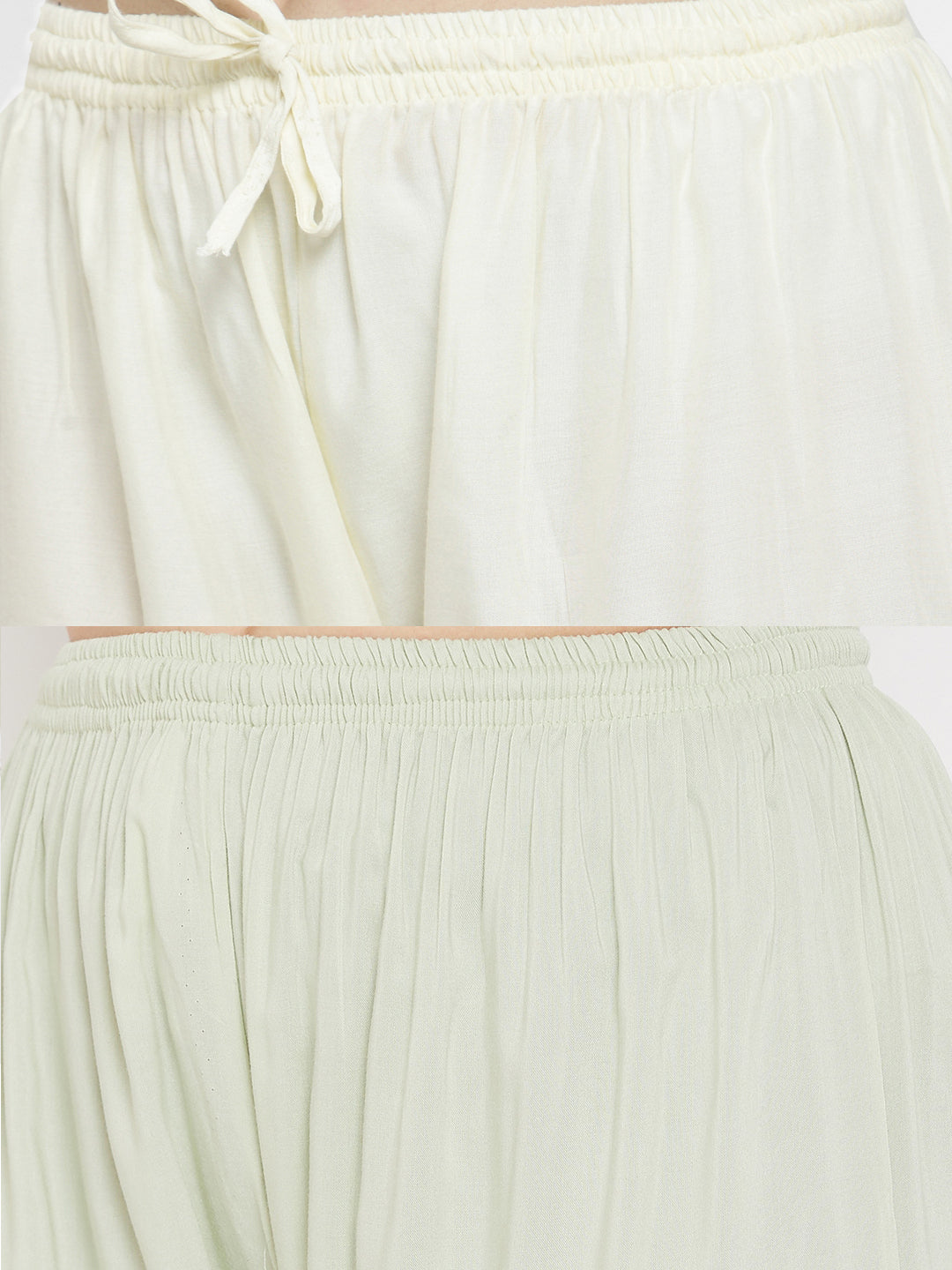 Wahe-NOOR Women's Solid Cream & Pista Green Rayon Palazzo (Set Of 2) | Swadesiicart