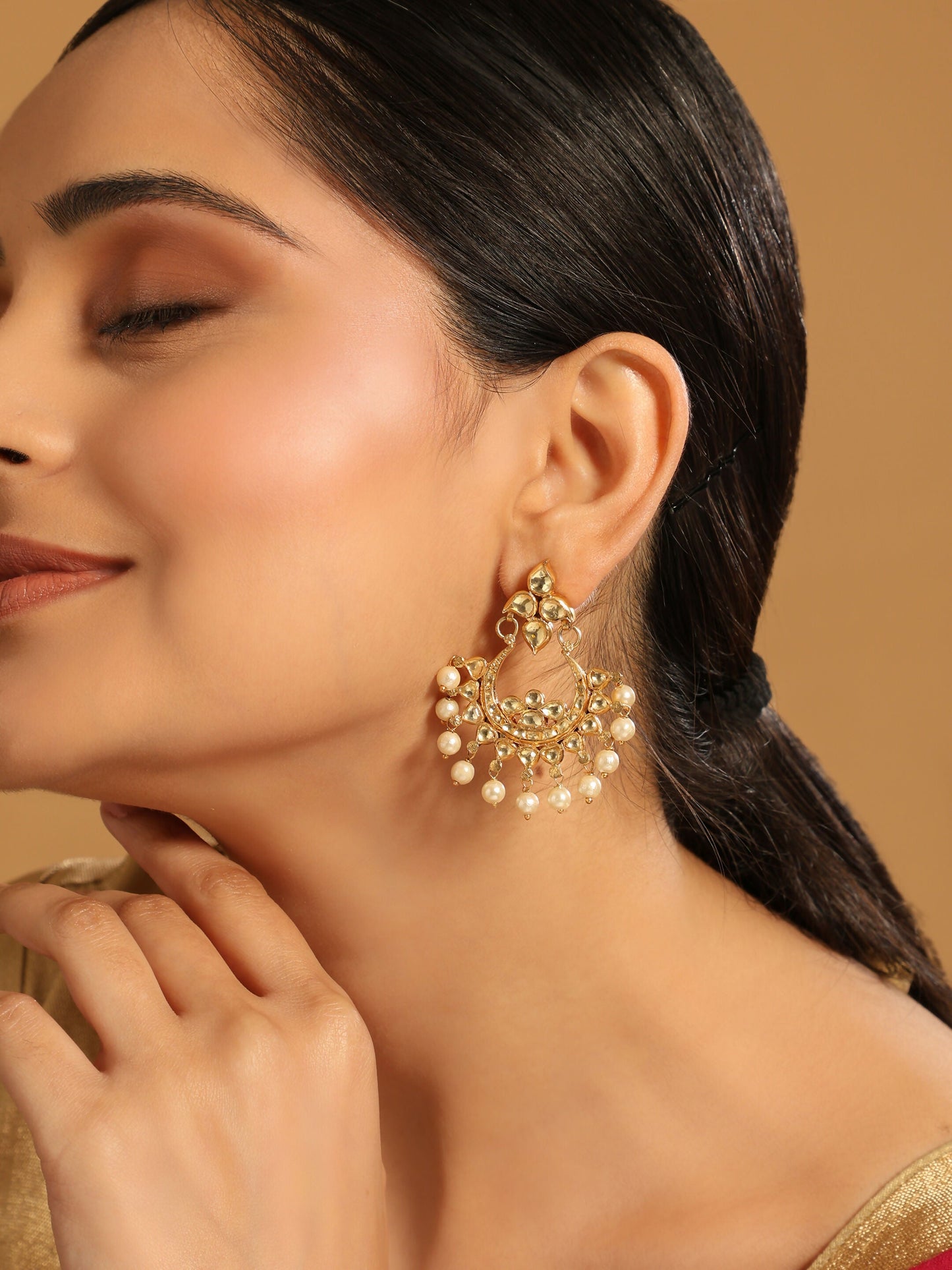 Nuyug 18k Gold-Plated American Diamonds Studded Contemporary Shaped Dangler Earrings | Swadesiicart