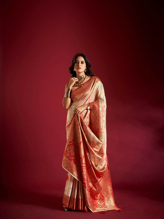 Joban Fashion Multicolor Plain With Weaving Border Banarasi Silk Sarees | Swadesiicart