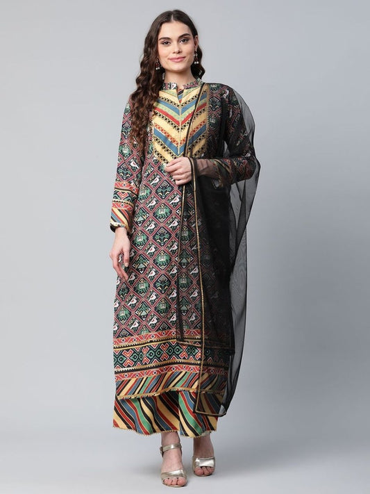 Ahalyaa Women's Multi Colour Crepe Digital Patola Printed Kurta Palazzo Set With Dupatta | Swadesiicart