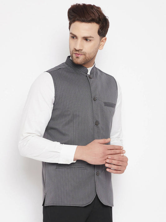 Even Apparels Grey Merino Men Woven Nehru Jacket BF708 | Swadesiicart