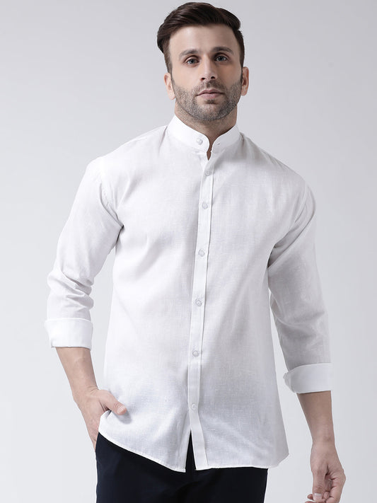 RIAG White Men's Chinese Collar Full Sleeves Shirt | Swadesiicart