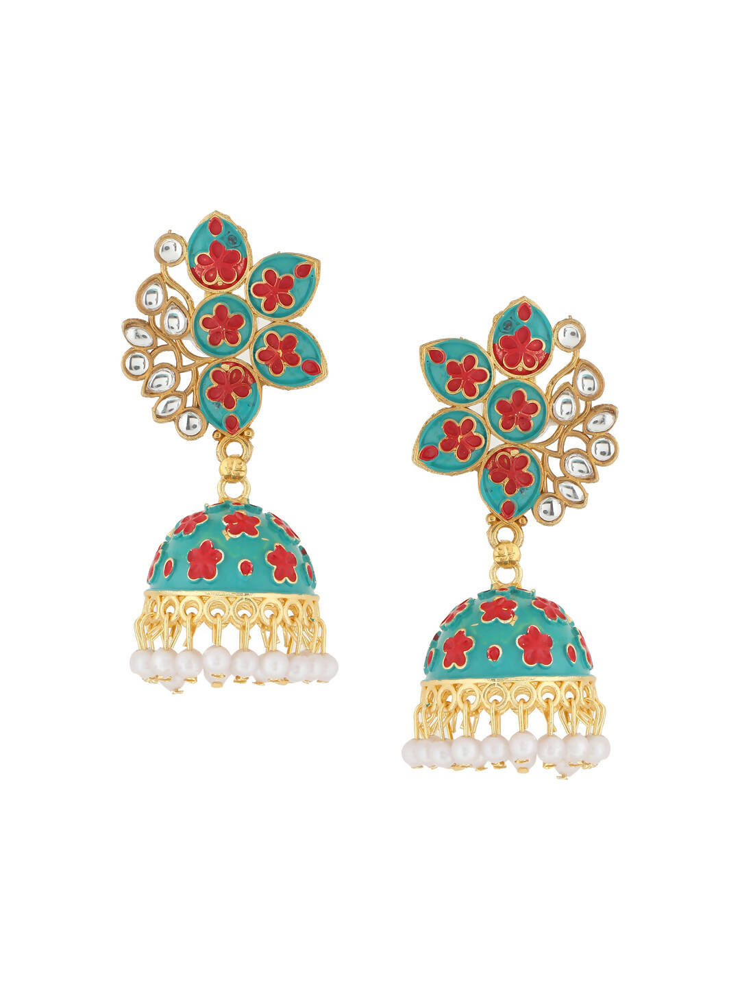 NVR Women Green Dome Shaped Jhumka Earrings | Swadesiicart