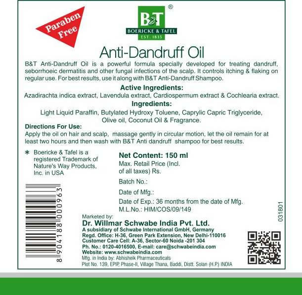 Boericke & Tafel Anti-Dandruff Oil - Swadesiicart