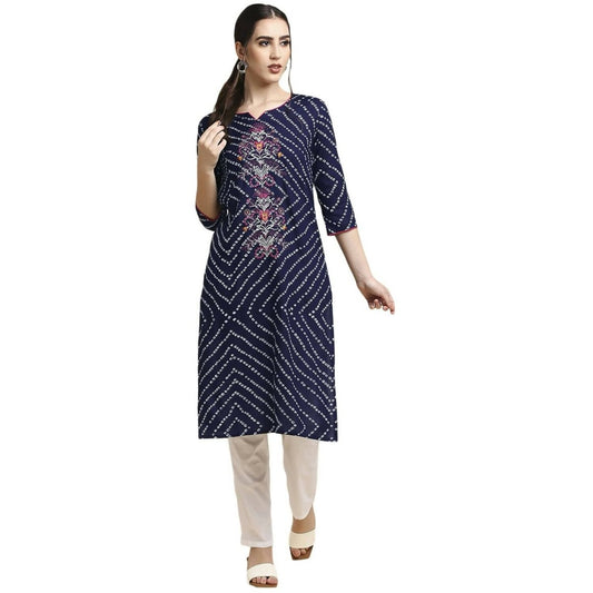 Anubhutee Women's Rayon Regular Straight Navy Blue Kurta | Swadesiicart