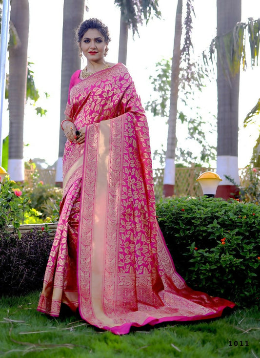 Partywear Designer Pink Banarasi Silk Fancy Saree - Starwalk | Swadesiicart