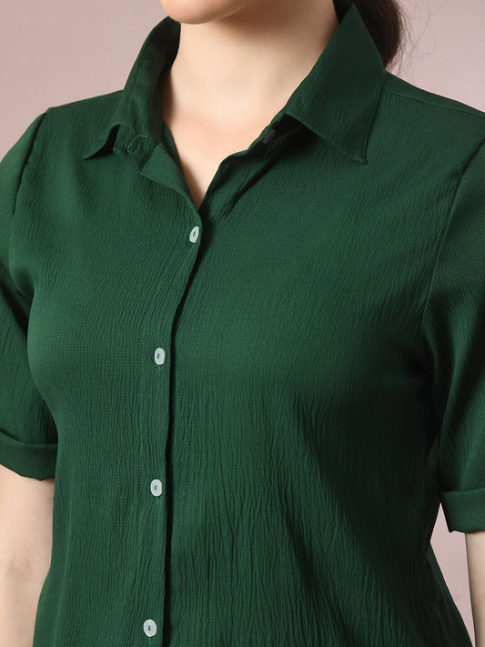 Myshka Women's Green Solid Shirt Collar Party Shirt With Shorts Co-ord set - Swadesiicart