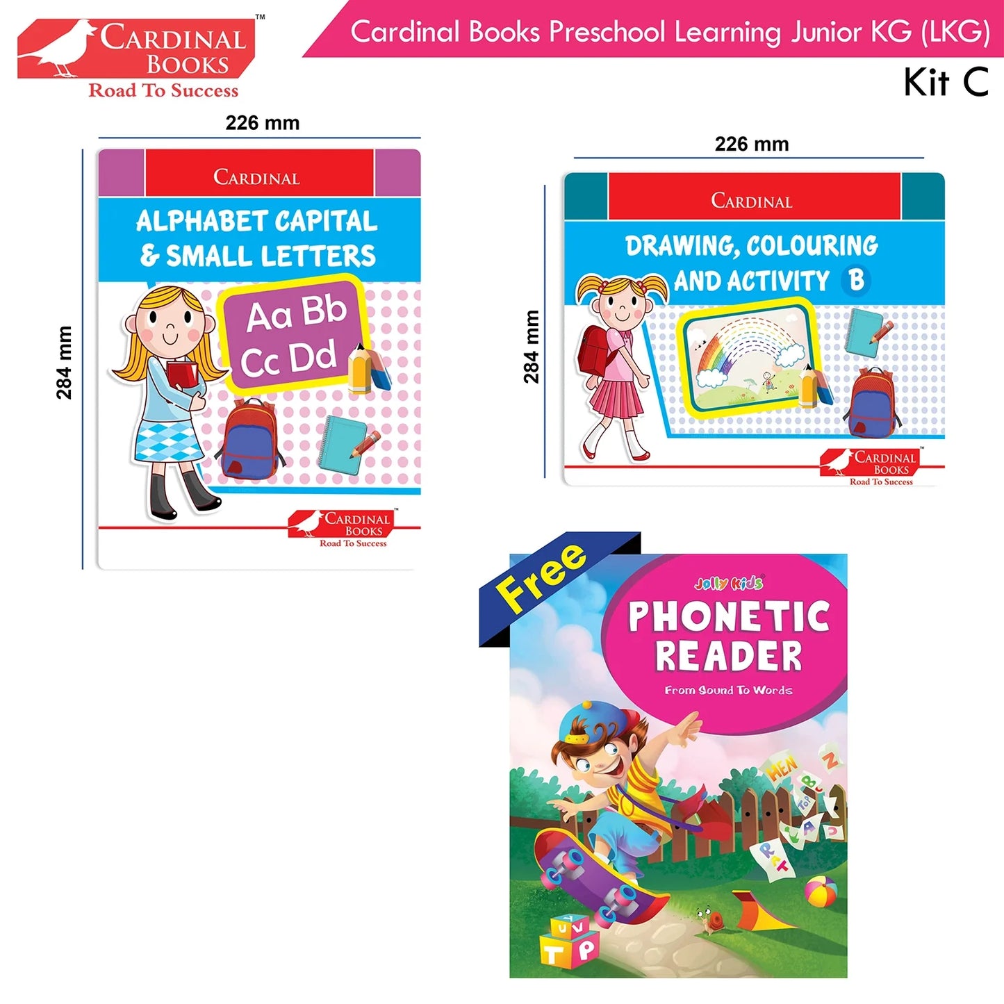 Cardinal Books Preschool Learning Junior KG (LKG) Kit C Set of 16| Ages 4-5 Years| Alphabet| Number| Rhymes and Stories| Phonic| Hindi Varnmala - Swadesiicart