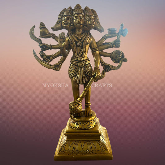 Brass Punchamuki Hanuman Statue - Divine India Art