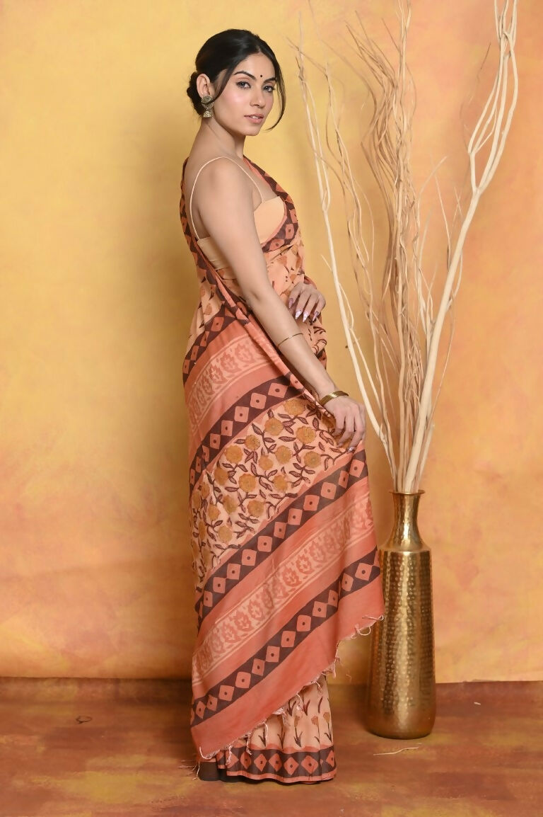 Very Much Indian Designer Modal Silk Swadesiicart With With Beautiful Floral Print - Light Orange