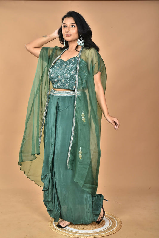 Morchari Women Hand Embroidery Crop Top-Green - Swadesiicart