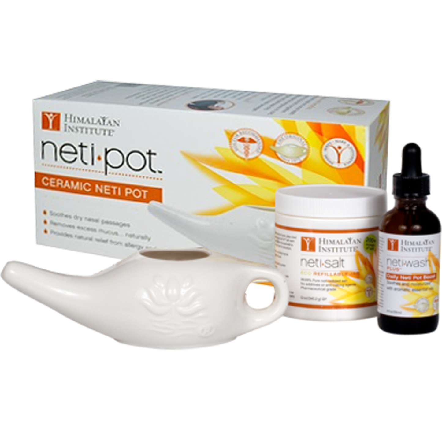 Himalayan Institute | Ceramic Cleansing System | Neti Pot | 3 Piece Kit