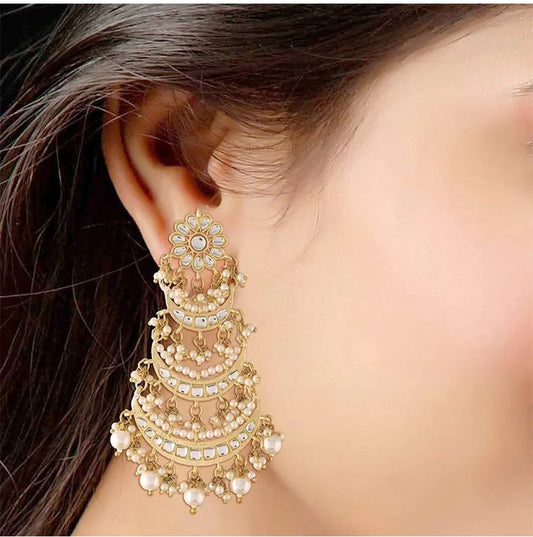 Jewel City Elegant Pearl Chandelier Earrings Traditional Gold-Plated Indian Wedding Jewelry | Swadesiicart
