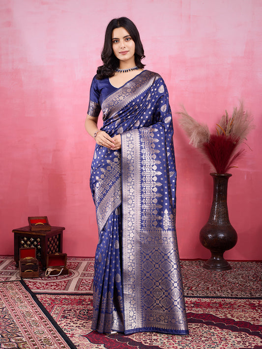 Vedant Vastram Banarasi Silk Fashion Saree - Navy | Swadesiicart