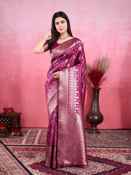 Vedant Vastram Banarasi Silk Fashion Saree - Wine | Swadesiicart