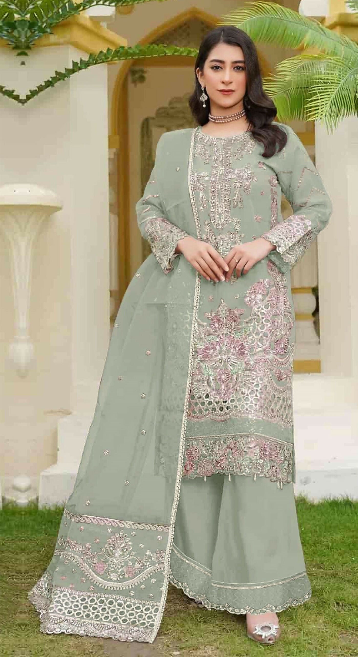 Anaita Green Fox Georgette Stitched Suit with Embroidery Sequins