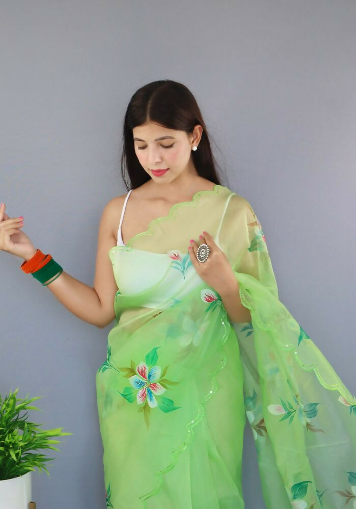 Vamsee Urmila Green Organza Saree - Swadesiicart
