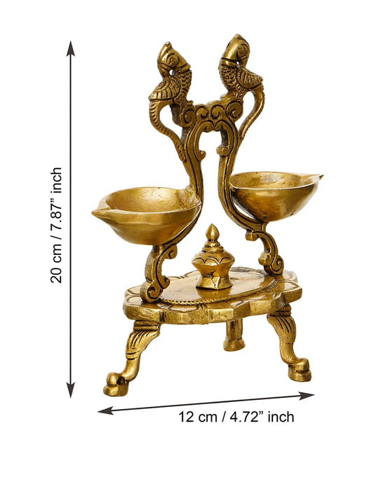 eCraftIndia Gold Toned Parrot Design Brass Handcrafted Diya With Stand | Swadesiicart