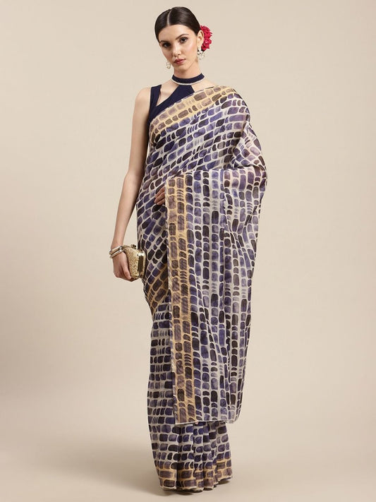 Ahalyaa Women's Purple Chanderi Digital Print Saree | Swadesiicart