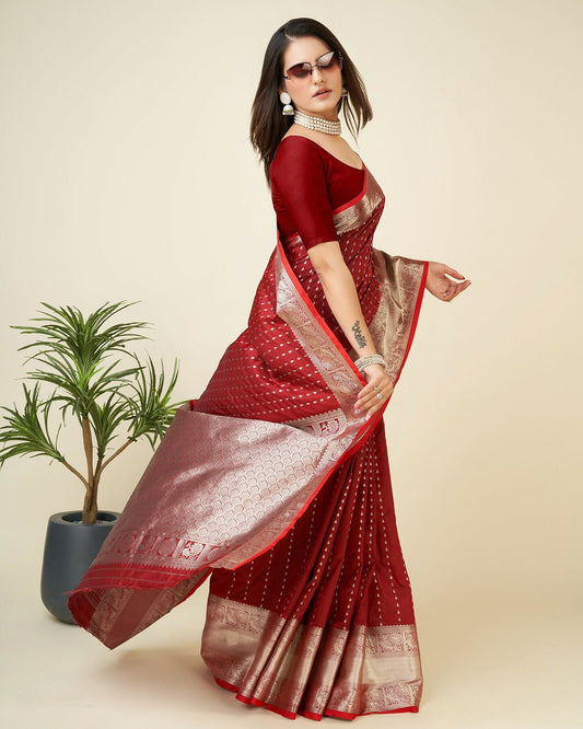 Joban Fashion Red Small Butti Banarasi Silk Sarees | Swadesiicart