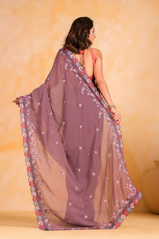 Vamsee Priya Lavender Georgette Silk Saree - Swadesiicart
