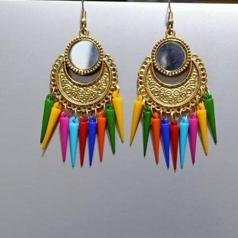 MS Fashion India Designer Mirror Gold Color Chandbali Alloy Multi Color Drops Earrings | Swadesiicart