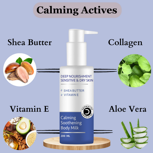Dermistry Sensitive & Dry Skin Care Calming Soothing Body Milk Lotion Shea Butter & Vitamin E - Swadesiicart
