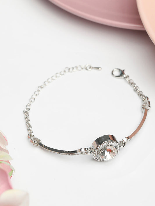 Priyaasi Women American Diamond Silver Plated Link Bracelet - Noz2Toz