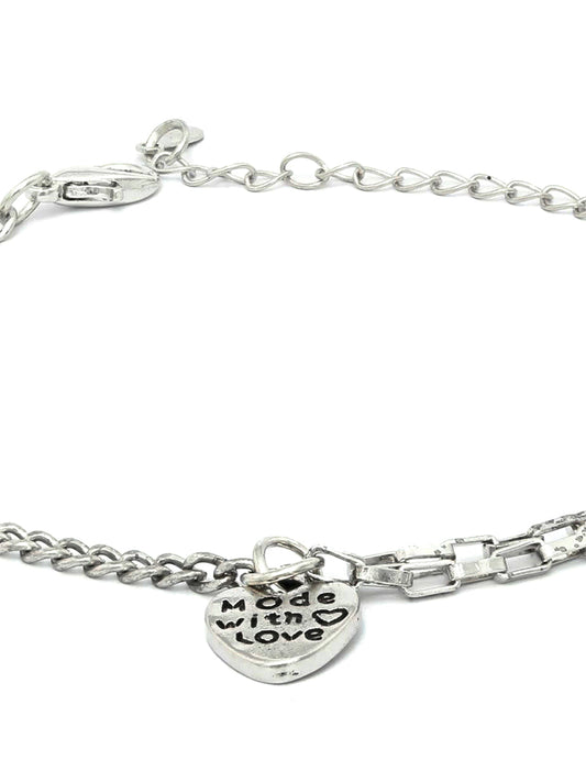 Priyaasi Women Contemporary Silver Plated Heart Link Bracelet - Swadesiicart