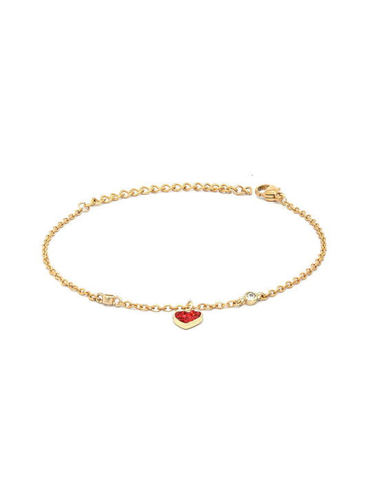 Priyaasi Women Red Stones Gold-Polished Heart Link Bracelet - Swadesiicart