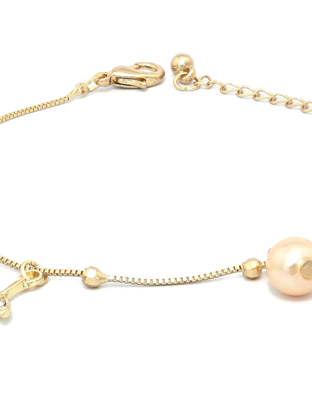 Priyaasi Women American Diamond Pearls Gold-Polished Fishtail Link Bracelet - Swadesiicart