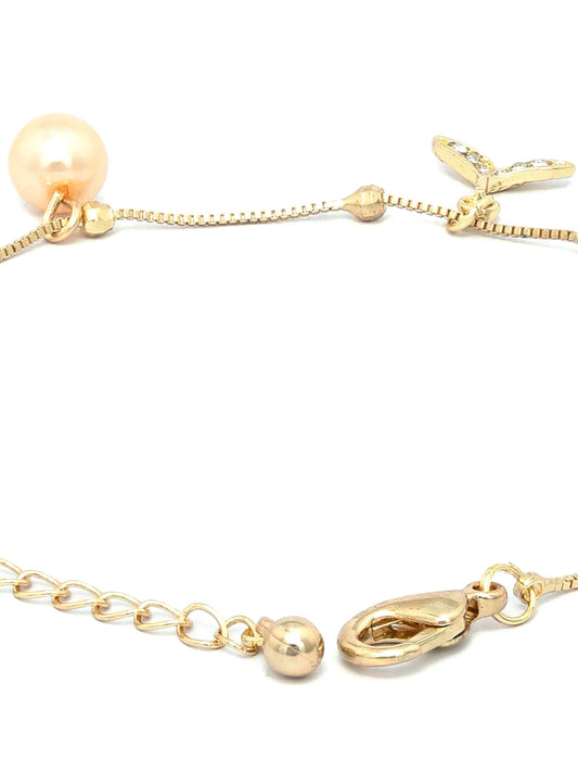 Priyaasi Women American Diamond Pearls Gold-Polished Fishtail Link Bracelet - Swadesiicart