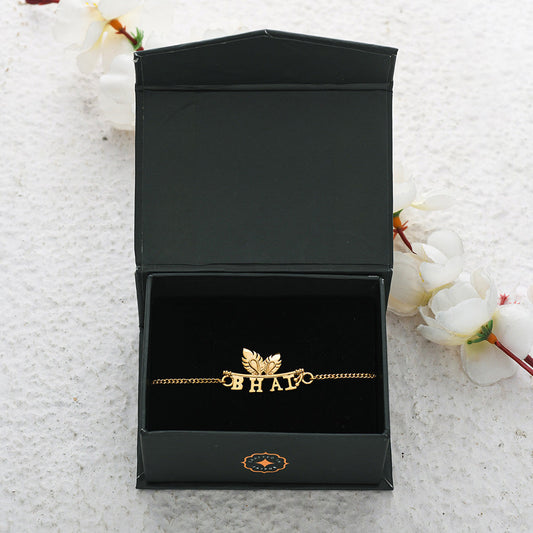 trueBrowns 925 Sterling Silver Gold-Polished Gold Micron Plated Bhai Bracelet Rakhi | Swadesiicart