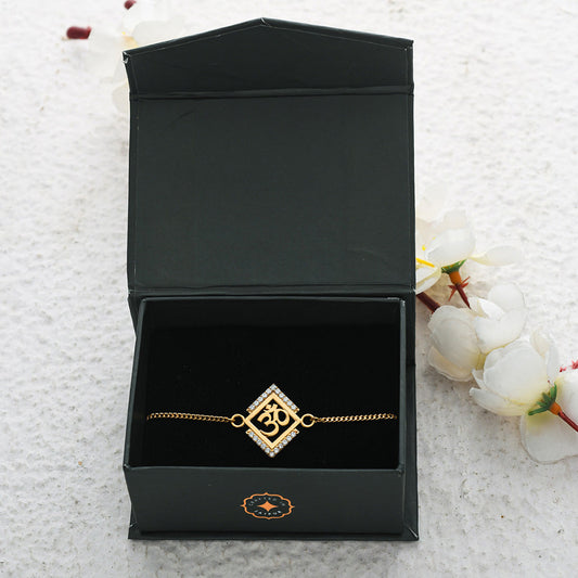 trueBrowns 925 Sterling Silver Auspicious Om Gold-Polished Gold Micron Plated Bracelet Rakhi | Swadesiicart