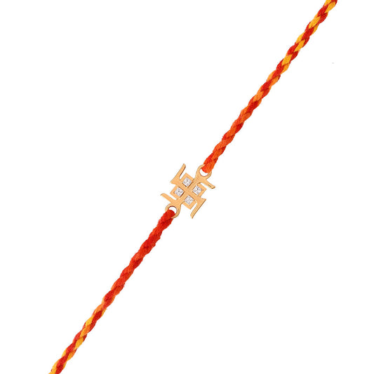 trueBrowns 925 Sterling Silver Swastik Gold-Polished Gold Micron Plated Thread Rakhi | Swadesiicart