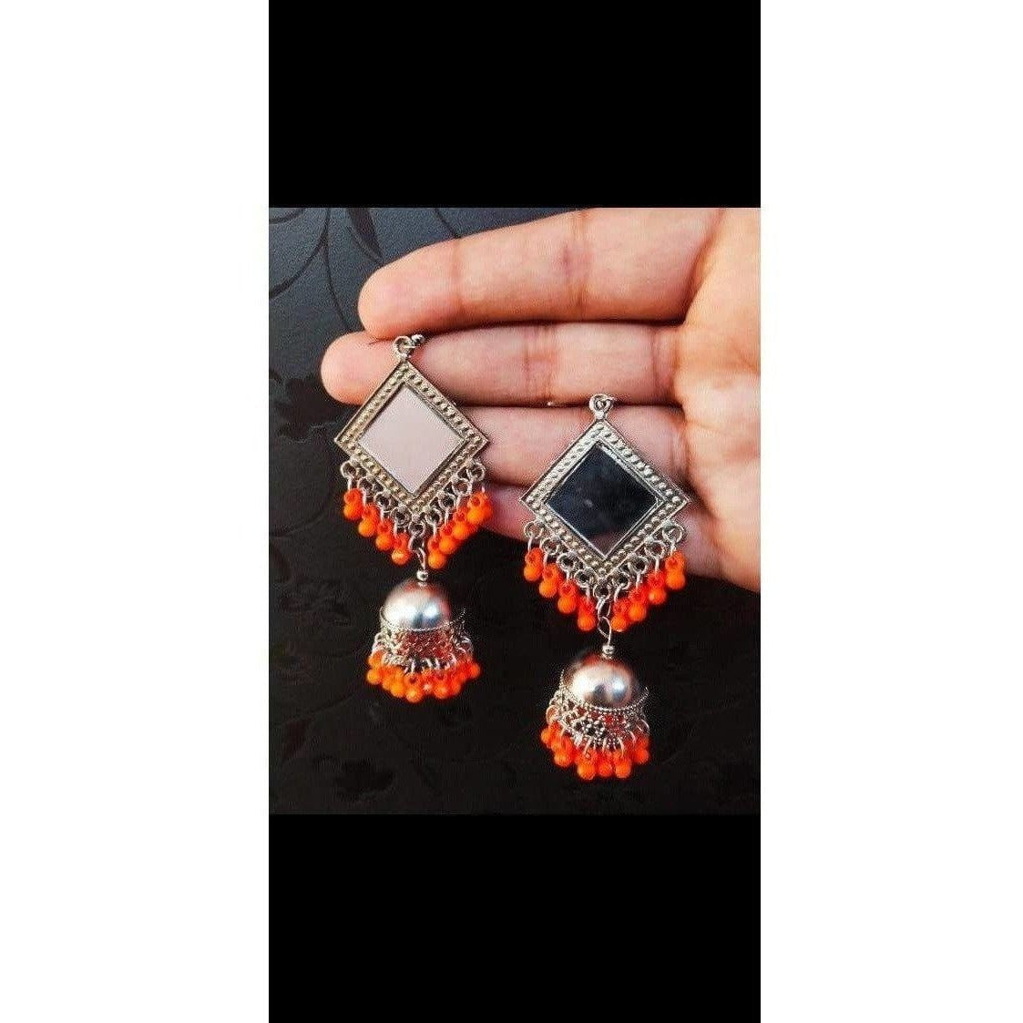 MS Fashion India Muskan Fancy Mirror Work Orange Smart Earring | Swadesiicart