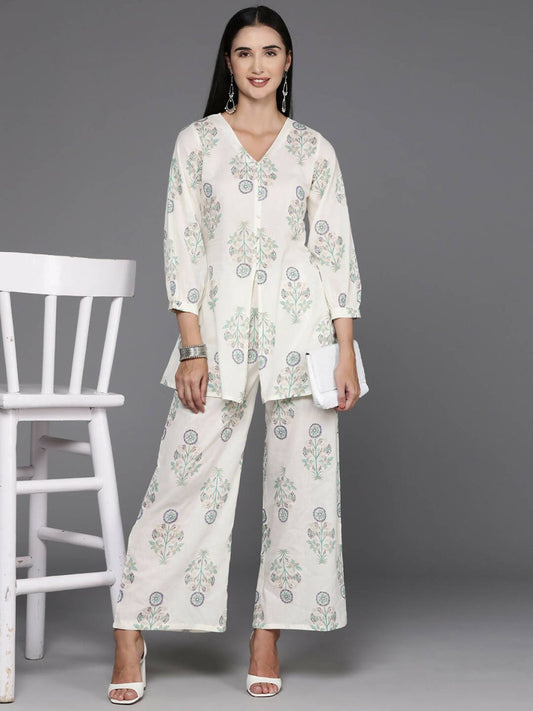 Ahalyaa Women's Traditional Wear Co-ods - Off White | Swadesiicart