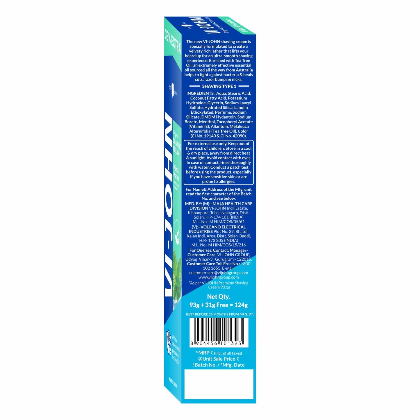 VI-JOHN Dermatologically Tested Vitamin-E enriched Anti Bacterial Mint & Marine Shaving Cream | Swadesiicart