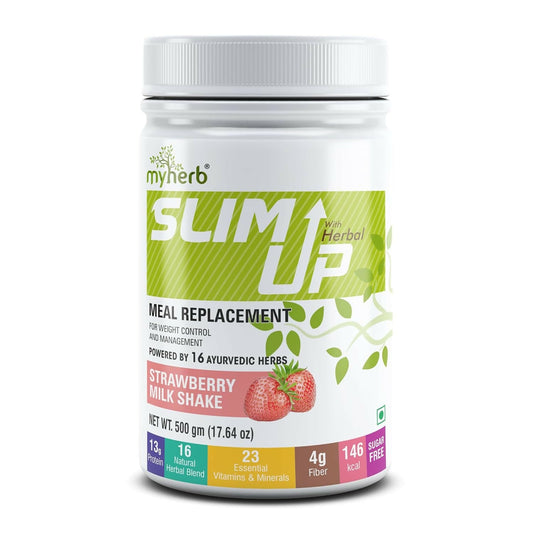 Myherb Slim Up Meal Replacement Shake With 16 Natural Herbal Blend For Men & Women - Strawberry Milk Shake - Swadesiicart
