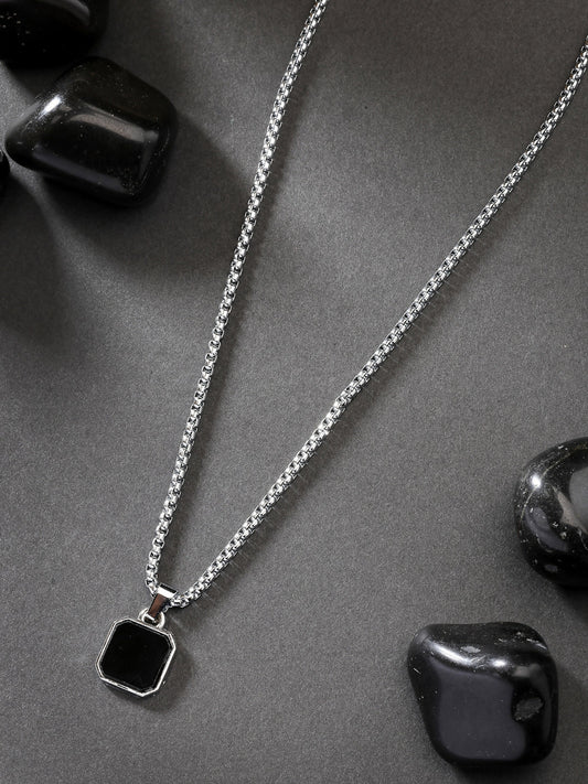 NVR Men's Silver-Plated Artificial Stone Stainless Steel Pendant with Chain - NR Retail-NVR