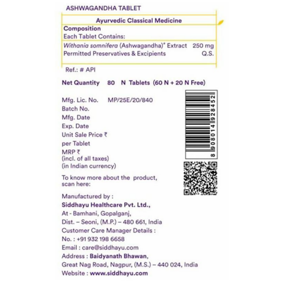 Siddhayu Ayurveda Ashwagandha Tablets - Swadesiicart