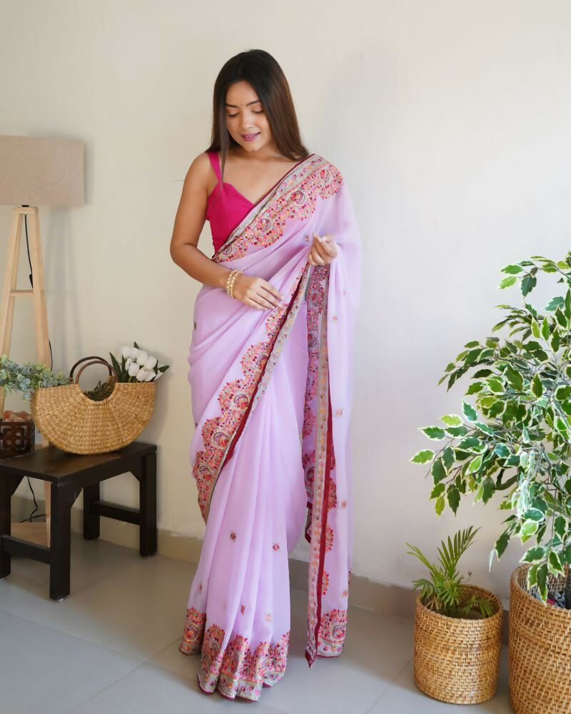 Vamsee Smiti Lavender Georgette Saree - Swadesiicart