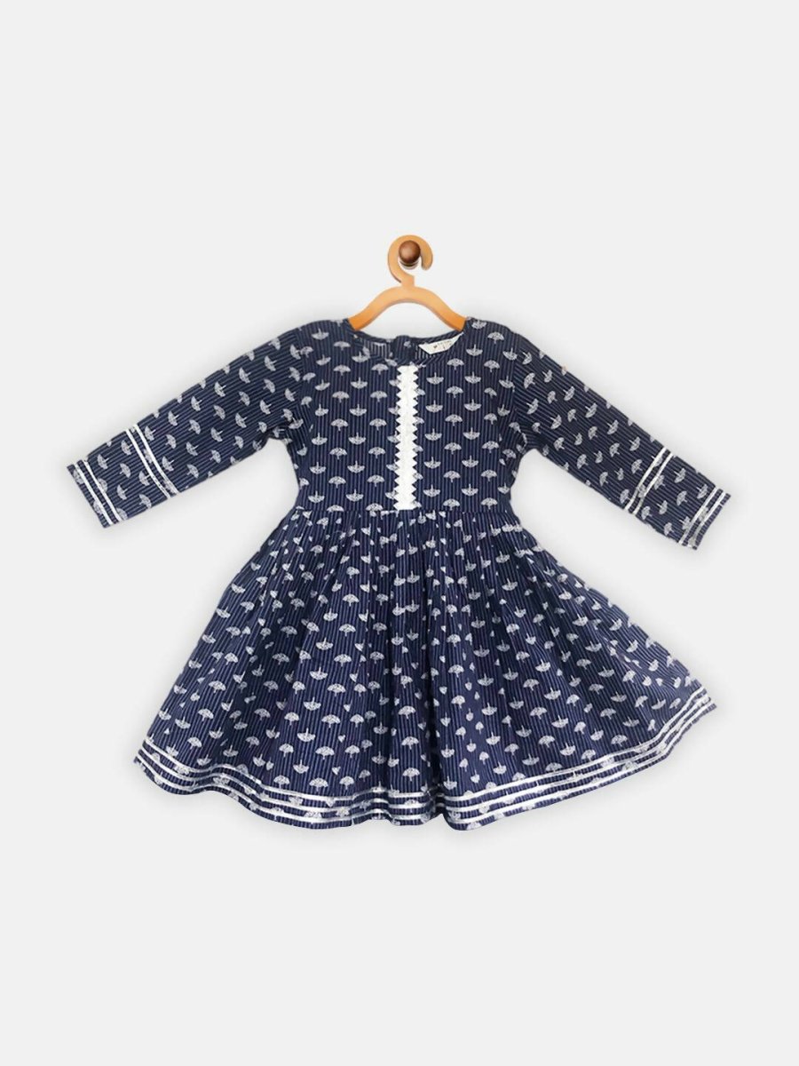 Ahalyaa Navy Pure Cotton Digital Printed Kids Kurta Sharara Set For Girls | Swadesiicart