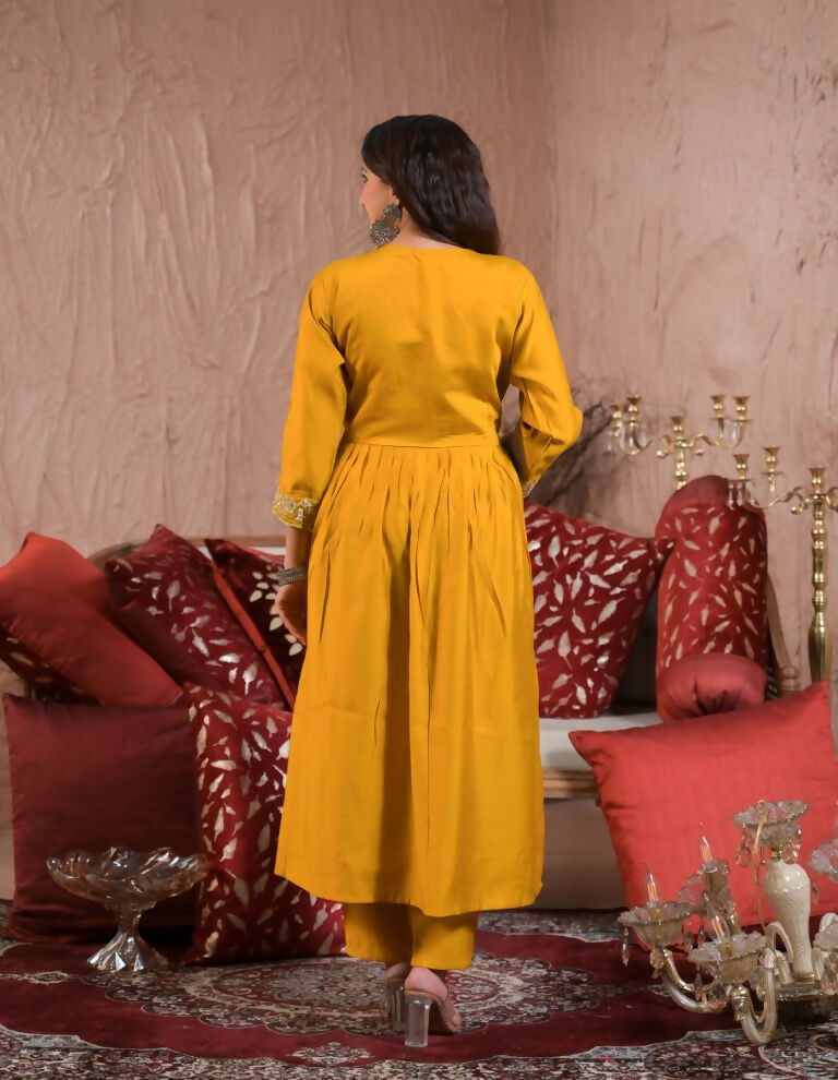 Ethnic Festive Wear Viscose Chanderi Yellow Stitched Suit With Dupatta - Tanisha | Swadesiicart