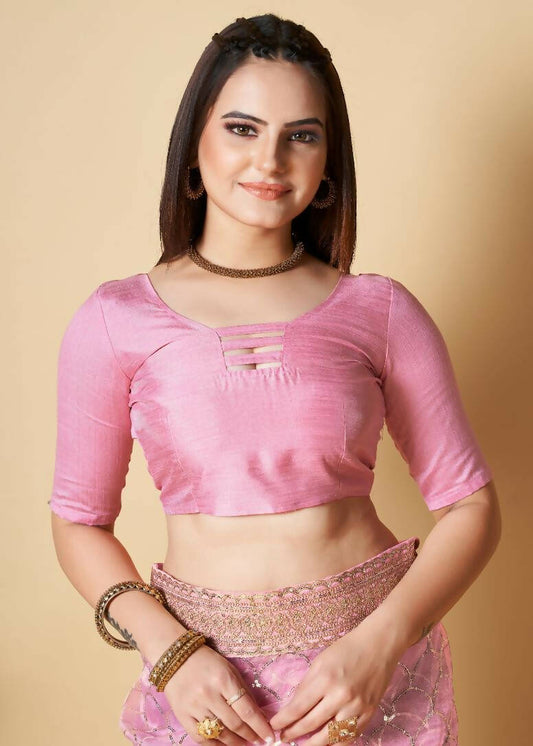 Vamsee Pink Organza Saree - Swadesiicart